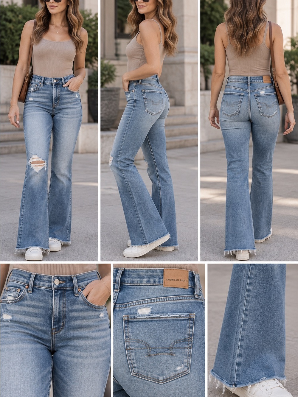 American Eagle Outfitters Light Blue Super High-Rise Flare Jeans 8 Long